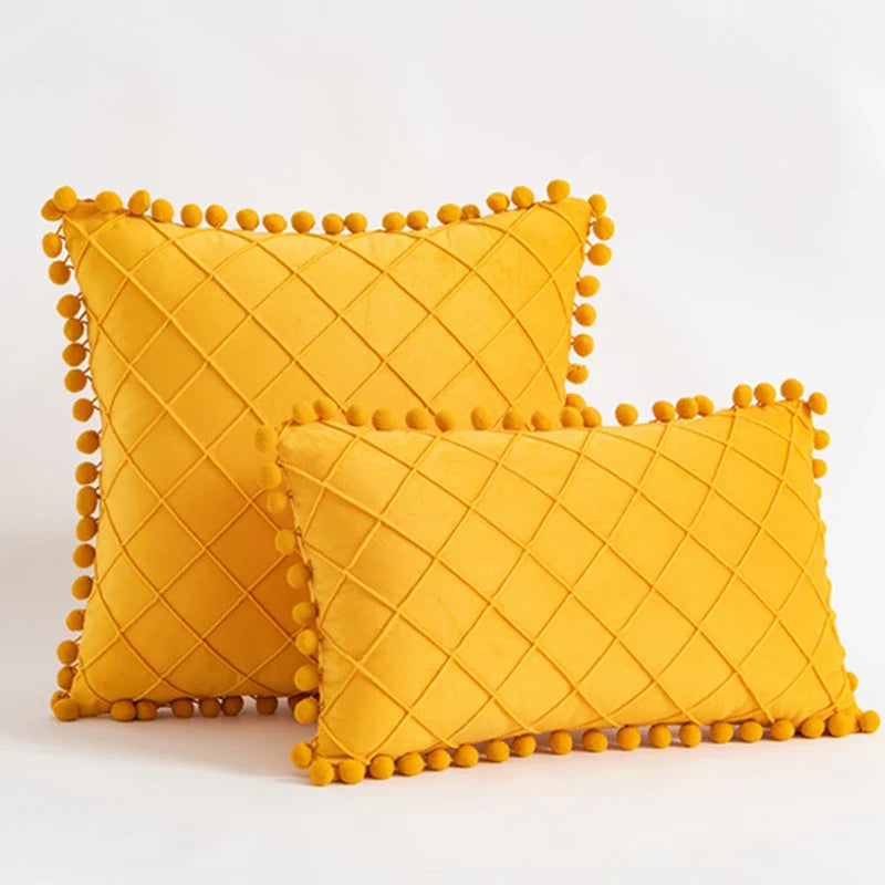 Inyahome Fluwelen Taille Sierkussen Met Pompom Effen Kleur Decoratief