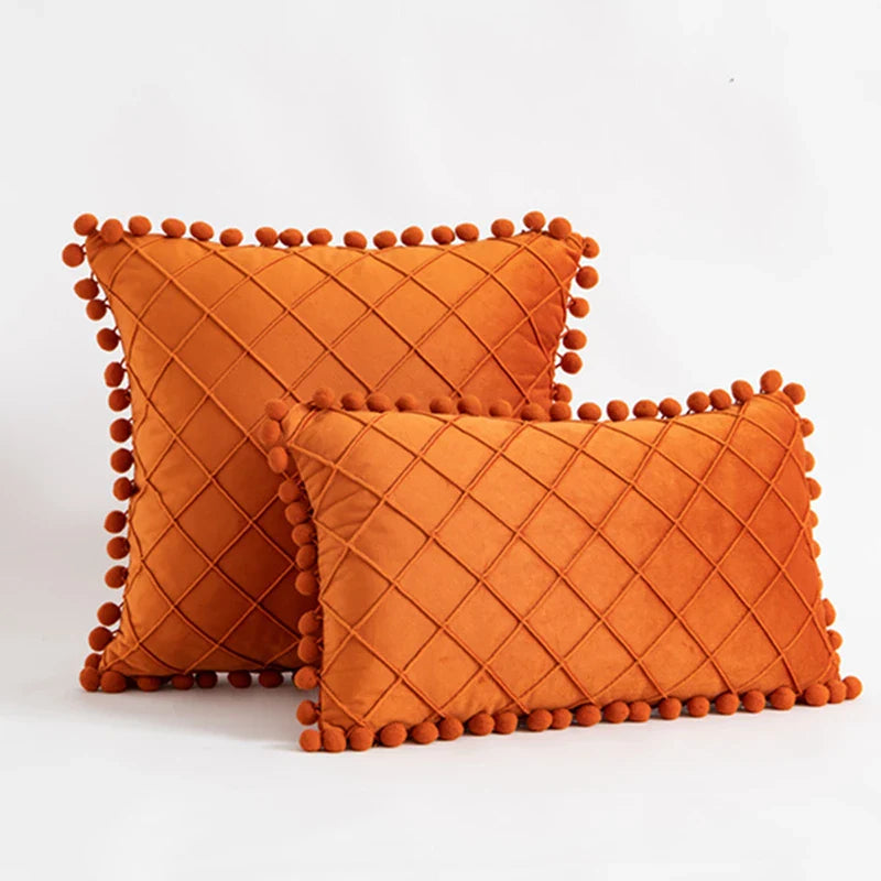 Inyahome Fluwelen Taille Sierkussen Met Pompom Effen Kleur Decoratief