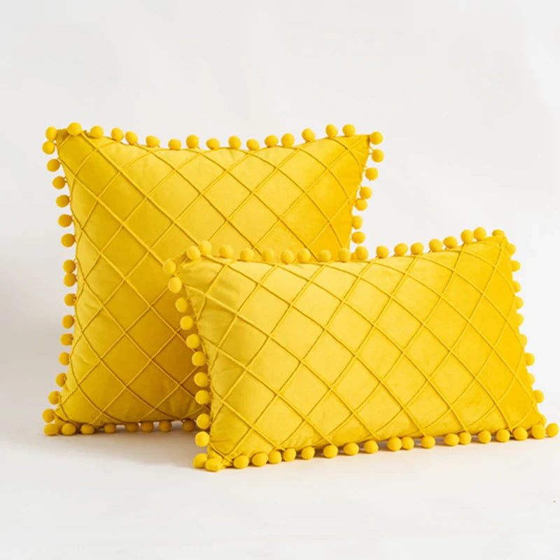 Inyahome Fluwelen Taille Sierkussen Met Pompom Effen Kleur Decoratief