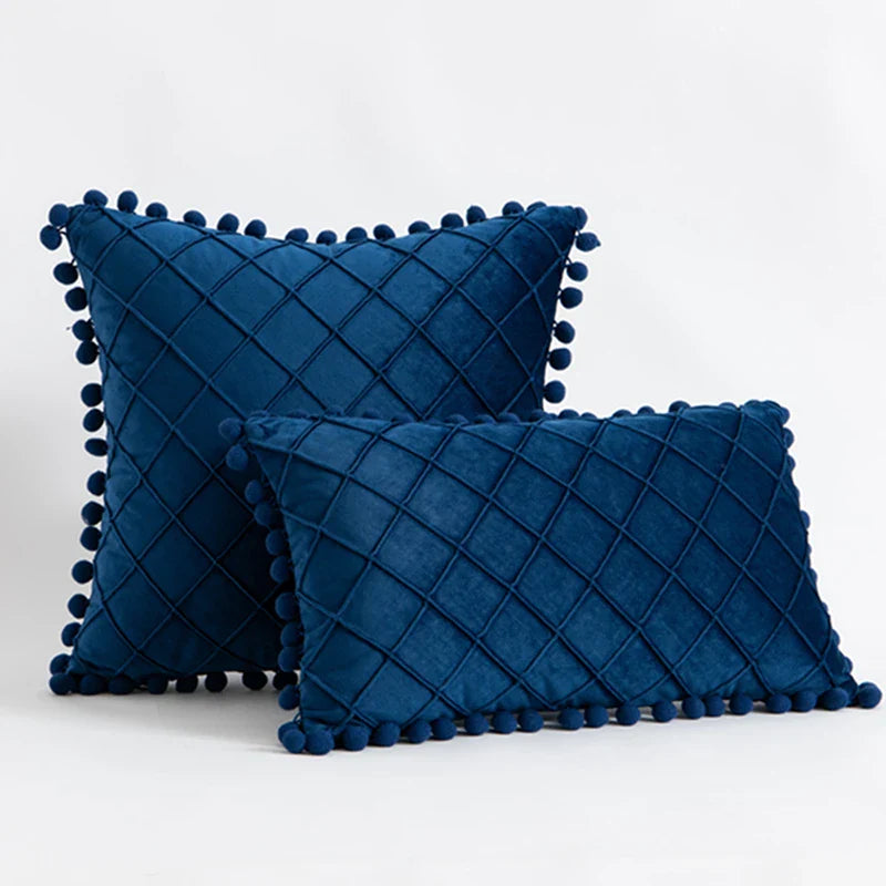 Inyahome Fluwelen Taille Sierkussen Met Pompom Effen Kleur Decoratief