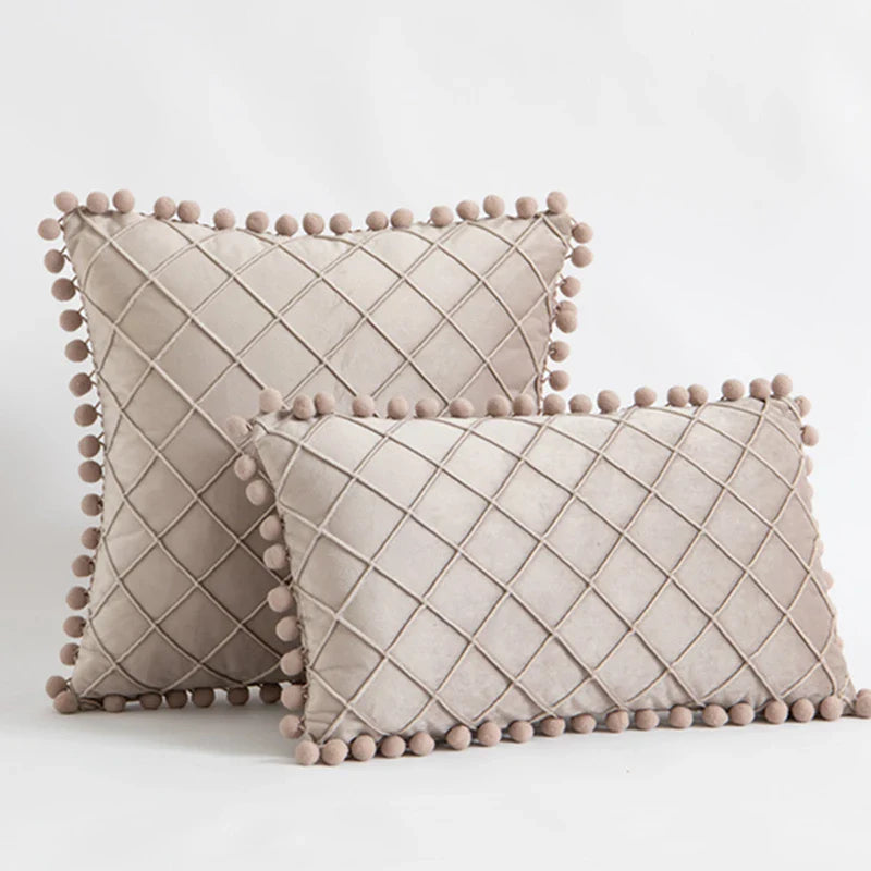 Inyahome Fluwelen Taille Sierkussen Met Pompom Effen Kleur Decoratief