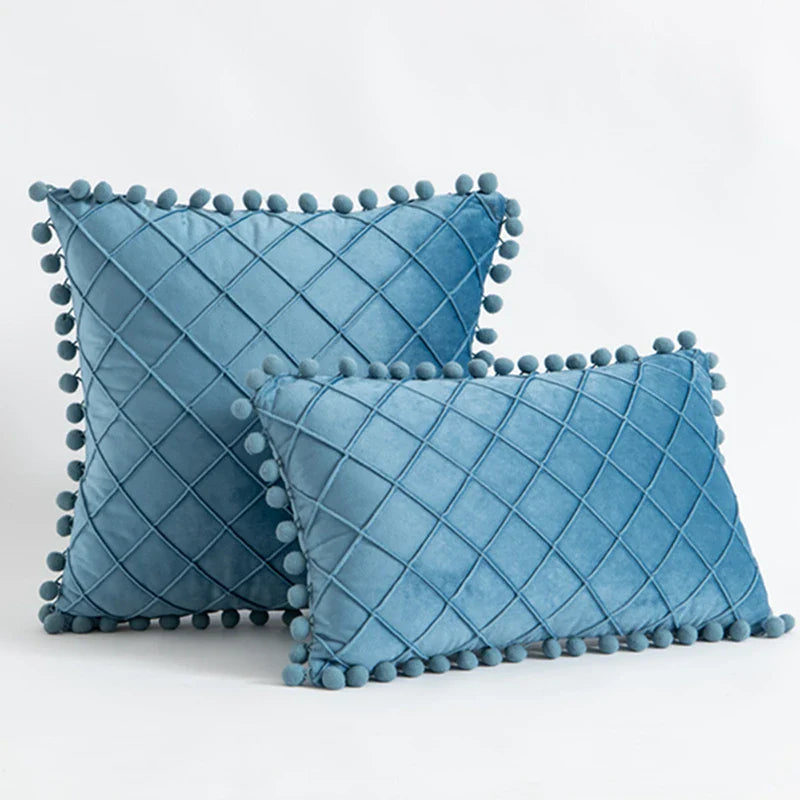 Inyahome Fluwelen Taille Sierkussen Met Pompom Effen Kleur Decoratief