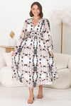 Helia Midi Dress - A-lijn jurk met V-hals en geplooide taille