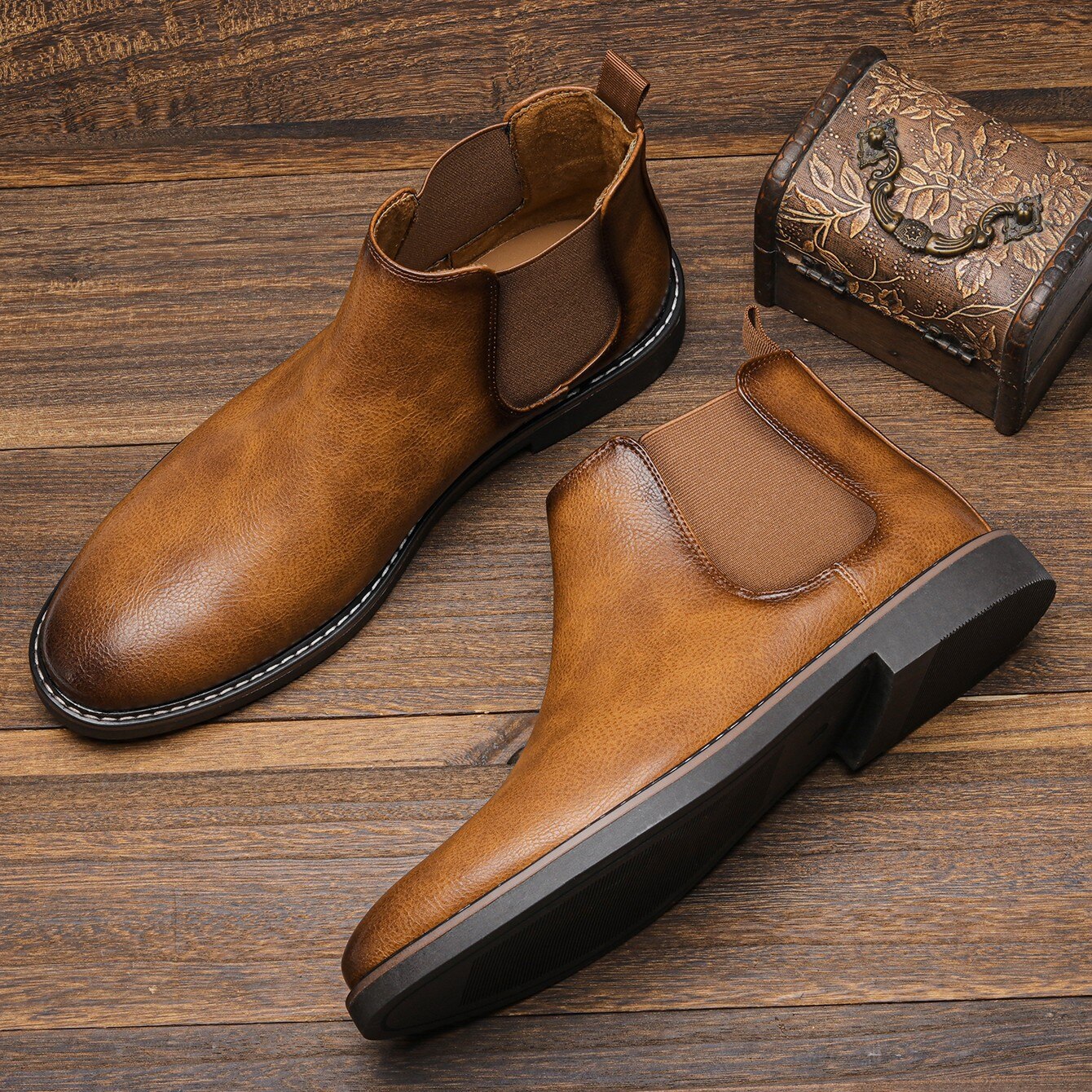Heren Chelsea Laarzen met Elastische Zijpanelen – Comfortabele en Stijlvolle Boots voor Casual en Formele Gelegenheden