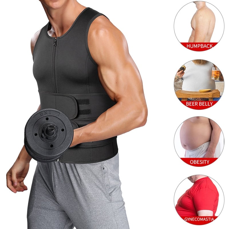 Heren Sauna Vest met Ritssluiting en Dubbele Tailleband voor Training en Ondersteuning