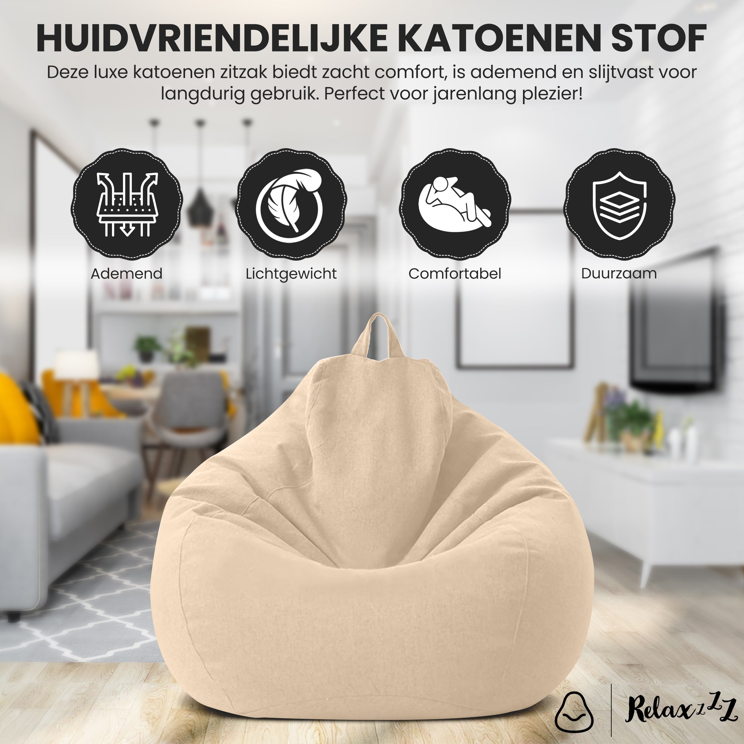 Complete Luxe Linnen Zitzak met Vulling – Comfortabel & Ergonomisch Design