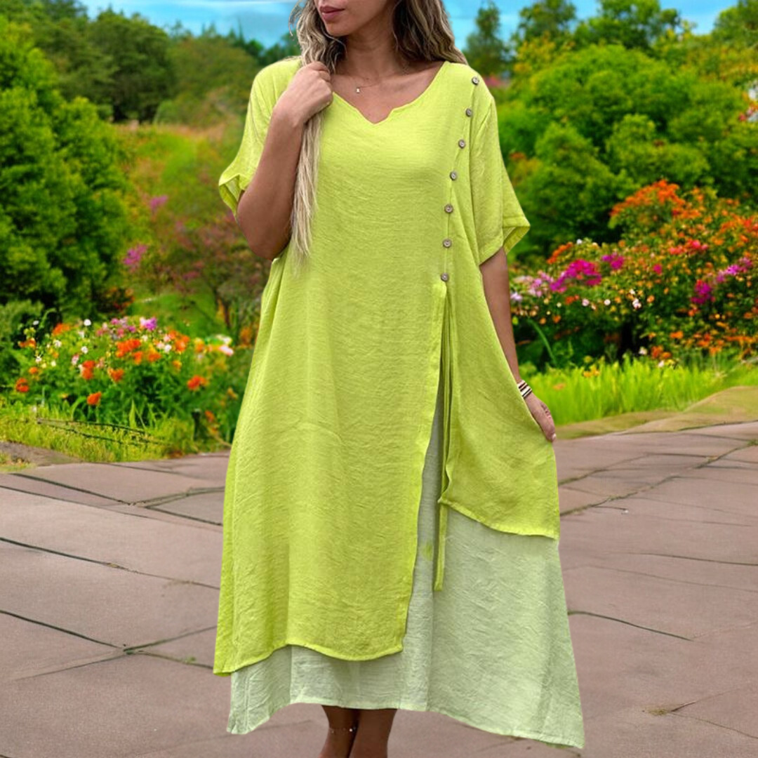YLS | Dames Zomerjurk Linnen V-hals Elegante Jurkjes voor Warme Dagen