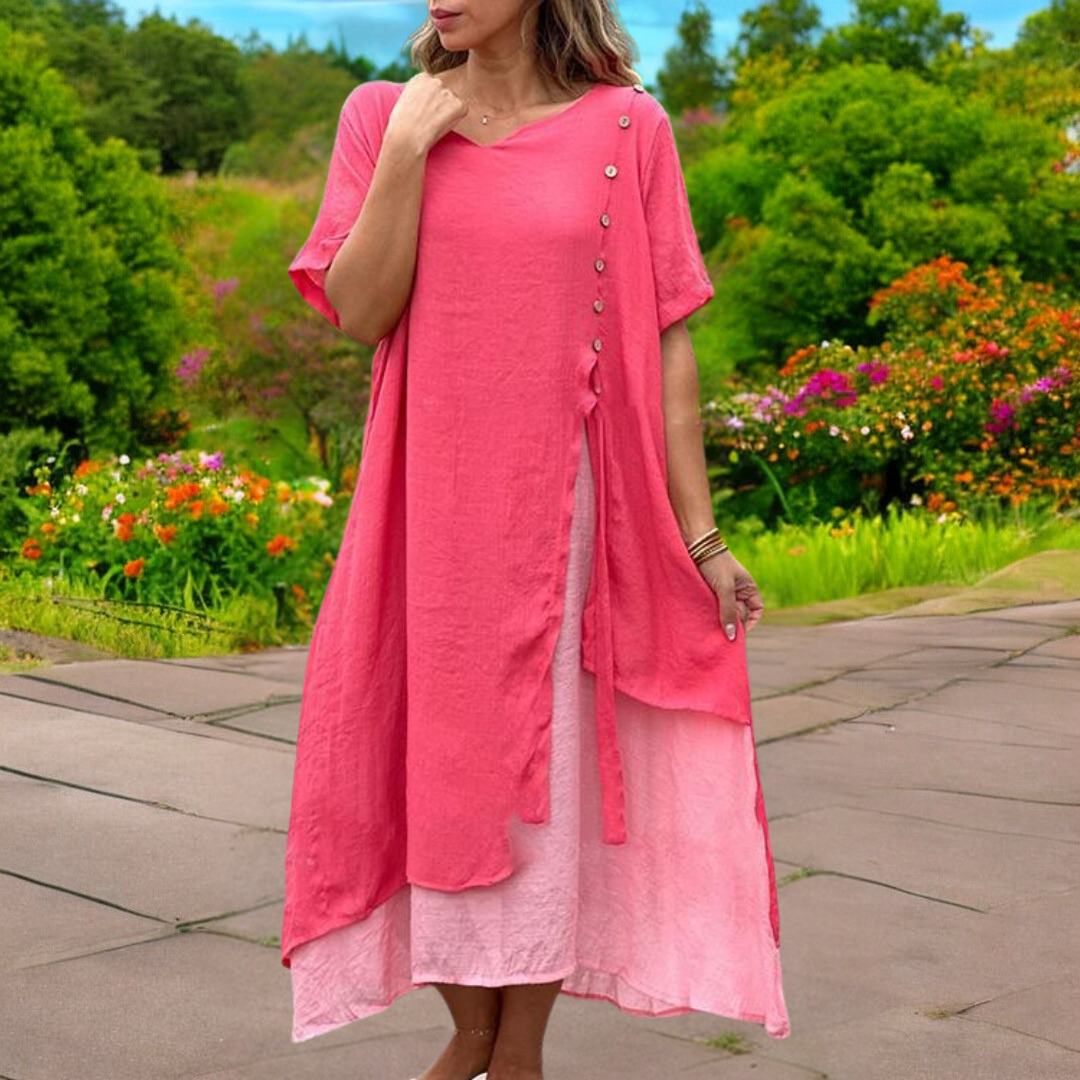 YLS | Dames Zomerjurk Linnen V-hals Elegante Jurkjes voor Warme Dagen