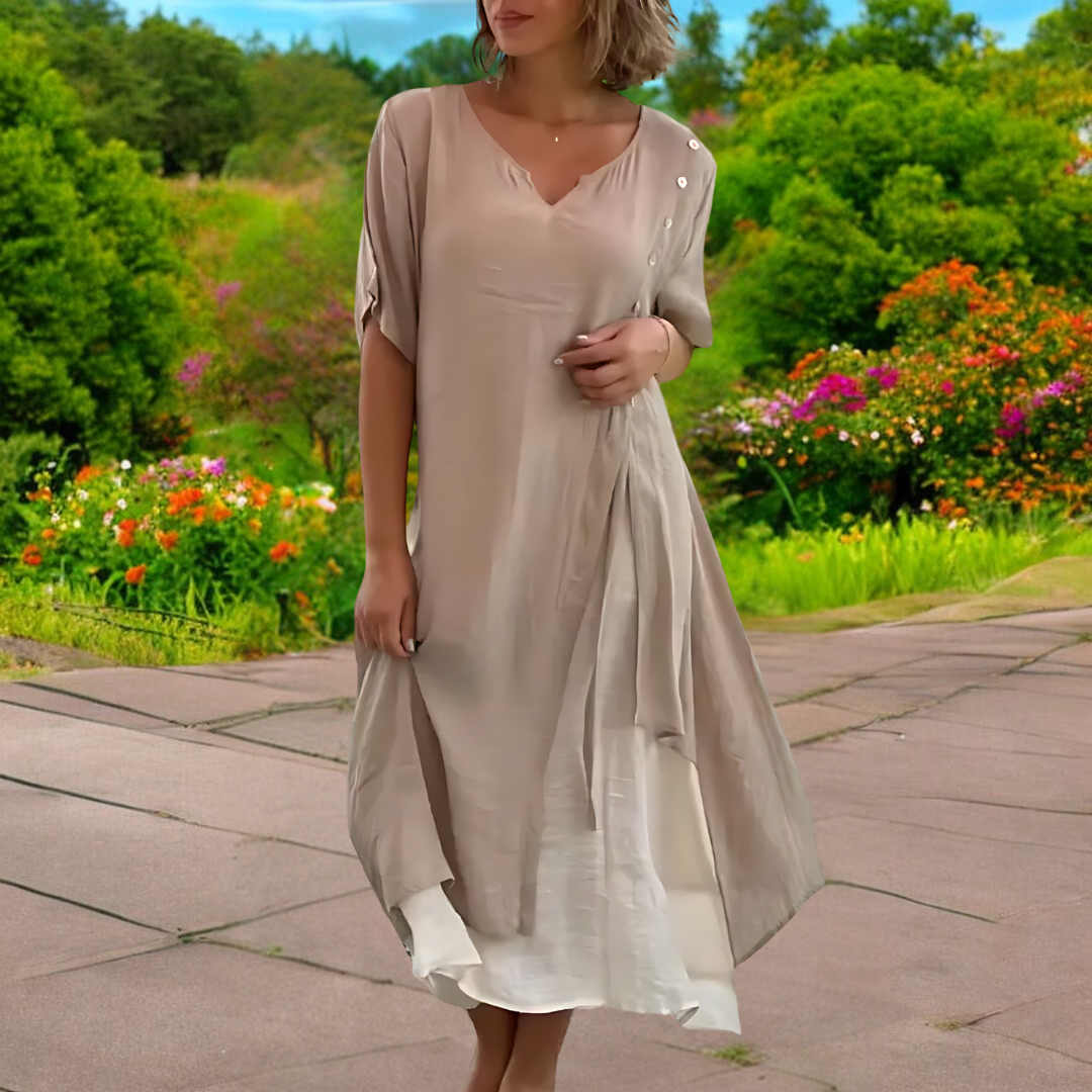 YLS | Dames Zomerjurk Linnen V-hals Elegante Jurkjes voor Warme Dagen