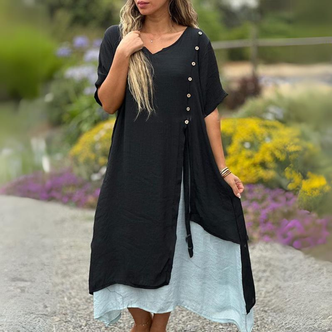 YLS | Dames Zomerjurk Linnen V-hals Elegante Jurkjes voor Warme Dagen
