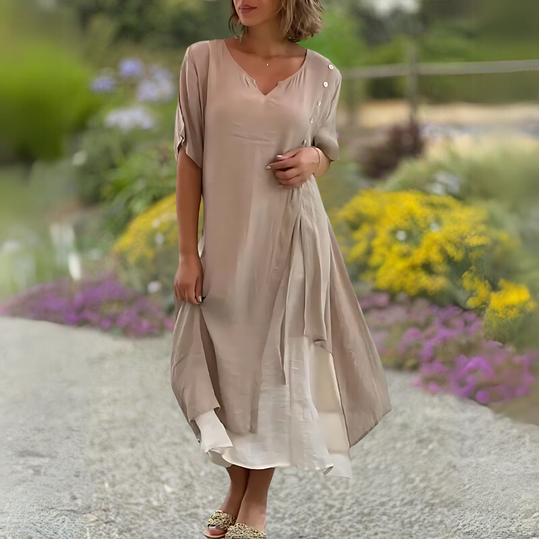 YLS | Dames Zomerjurk Linnen V-hals Elegante Jurkjes voor Warme Dagen