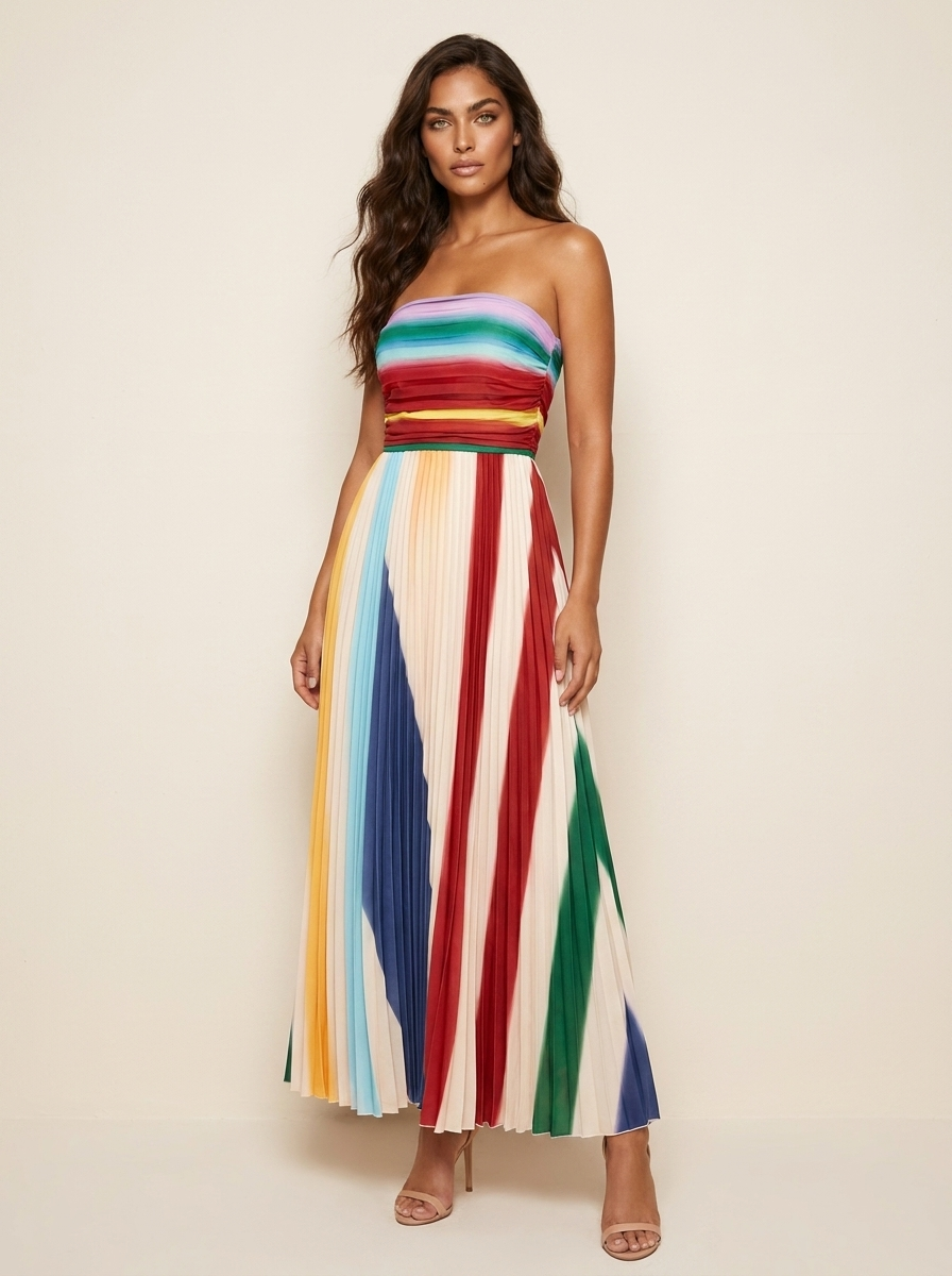 Kleurrijke plissé maxi jurk - Isabella