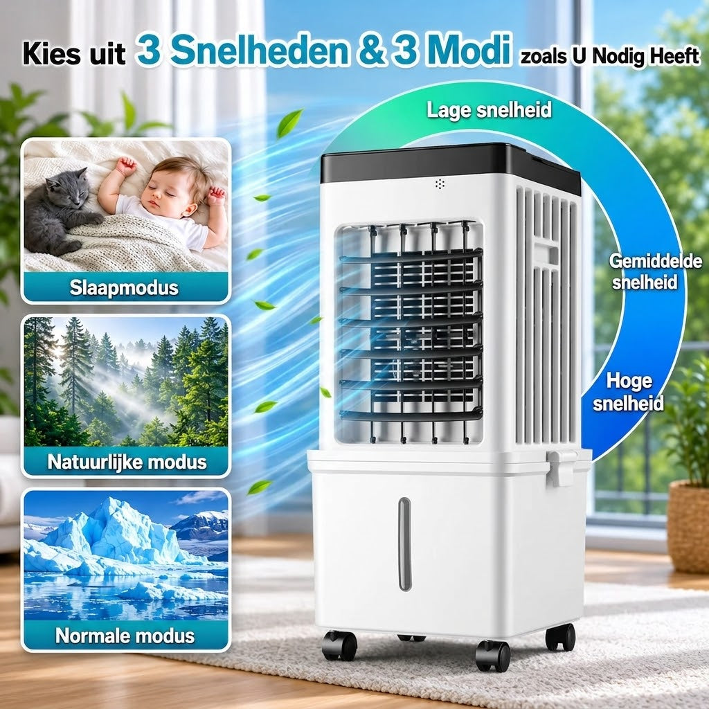 Mobiele Aircooler – 15L watertank met koelelementen en 3 snelheden