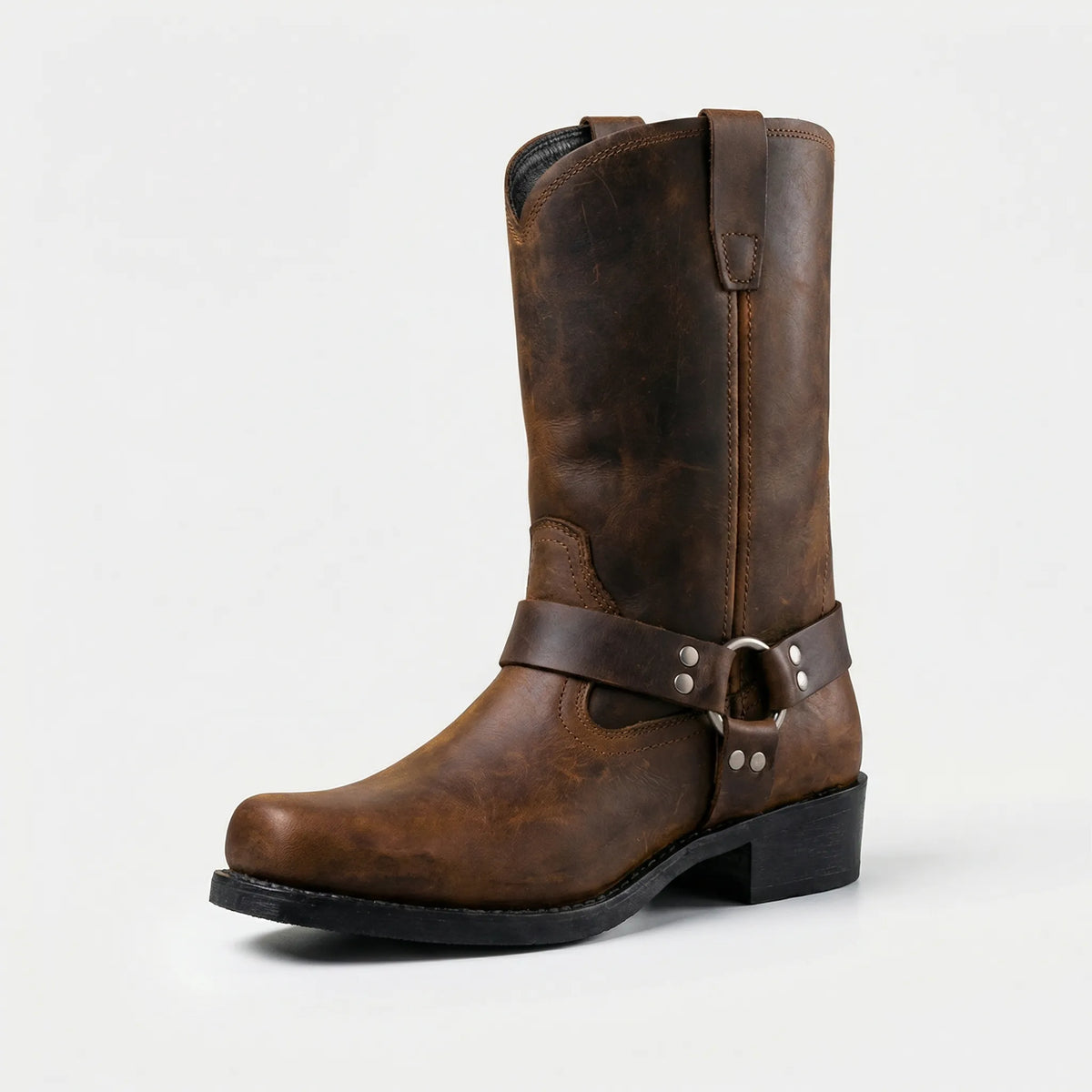 Navando Western Laarzen Heren - Vintage Cowboylaarzen met Harness Riem en Metalen Details - Hoge Herenlaarzen met Dempende Binnenzool, Maat 40 tot 47