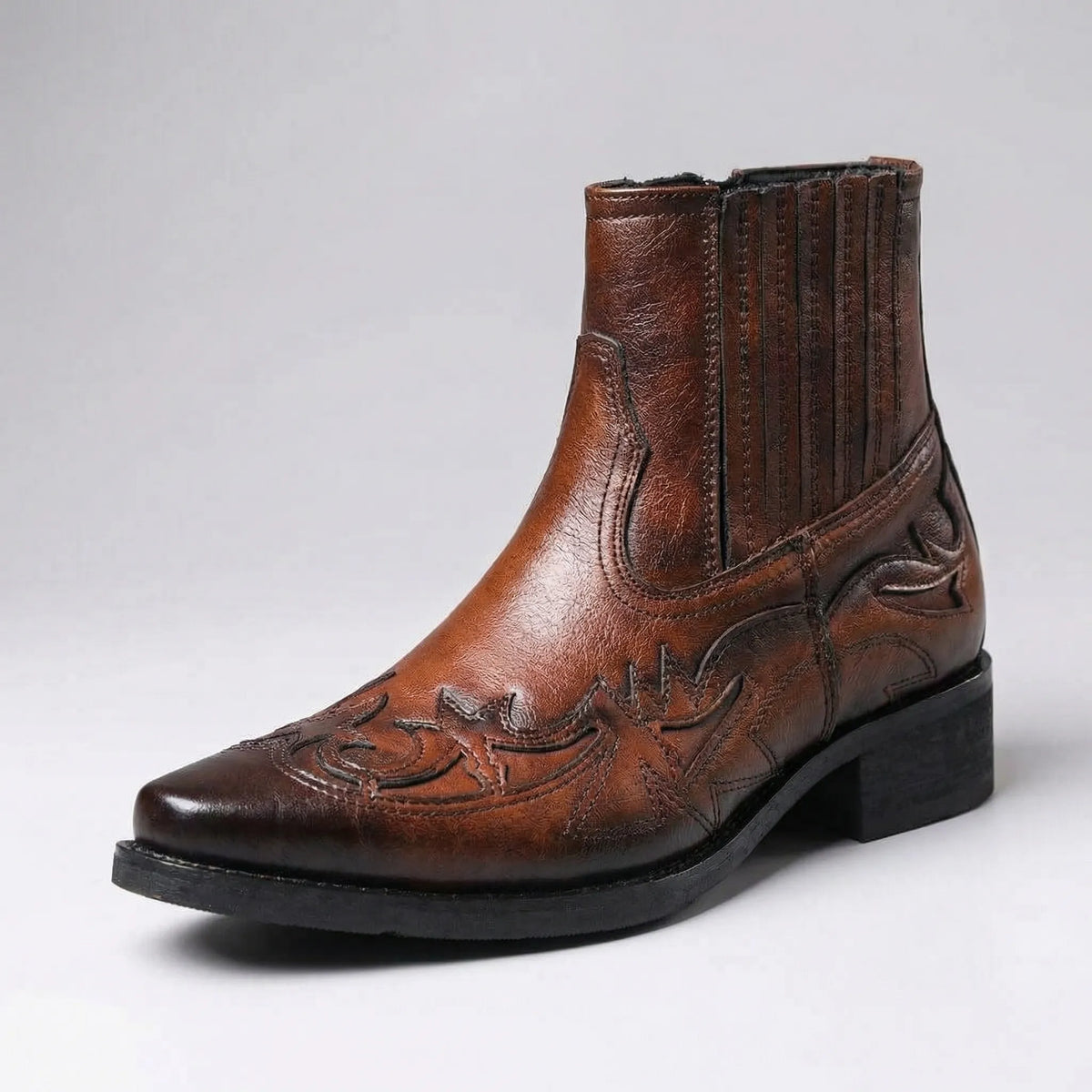 Navando Western Enkellaarzen Heren - Vintage Cowboy Boots met Spitse Neus en Sierstiksels - Enkellaars met Dempende Binnenzool, Maat 38 tot 49