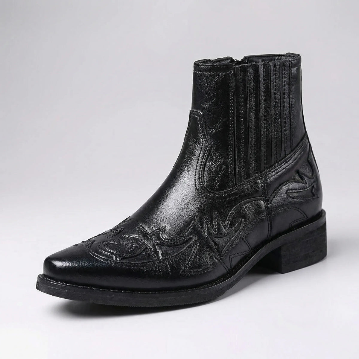 Navando Western Enkellaarzen Heren - Vintage Cowboy Boots met Spitse Neus en Sierstiksels - Enkellaars met Dempende Binnenzool, Maat 38 tot 49