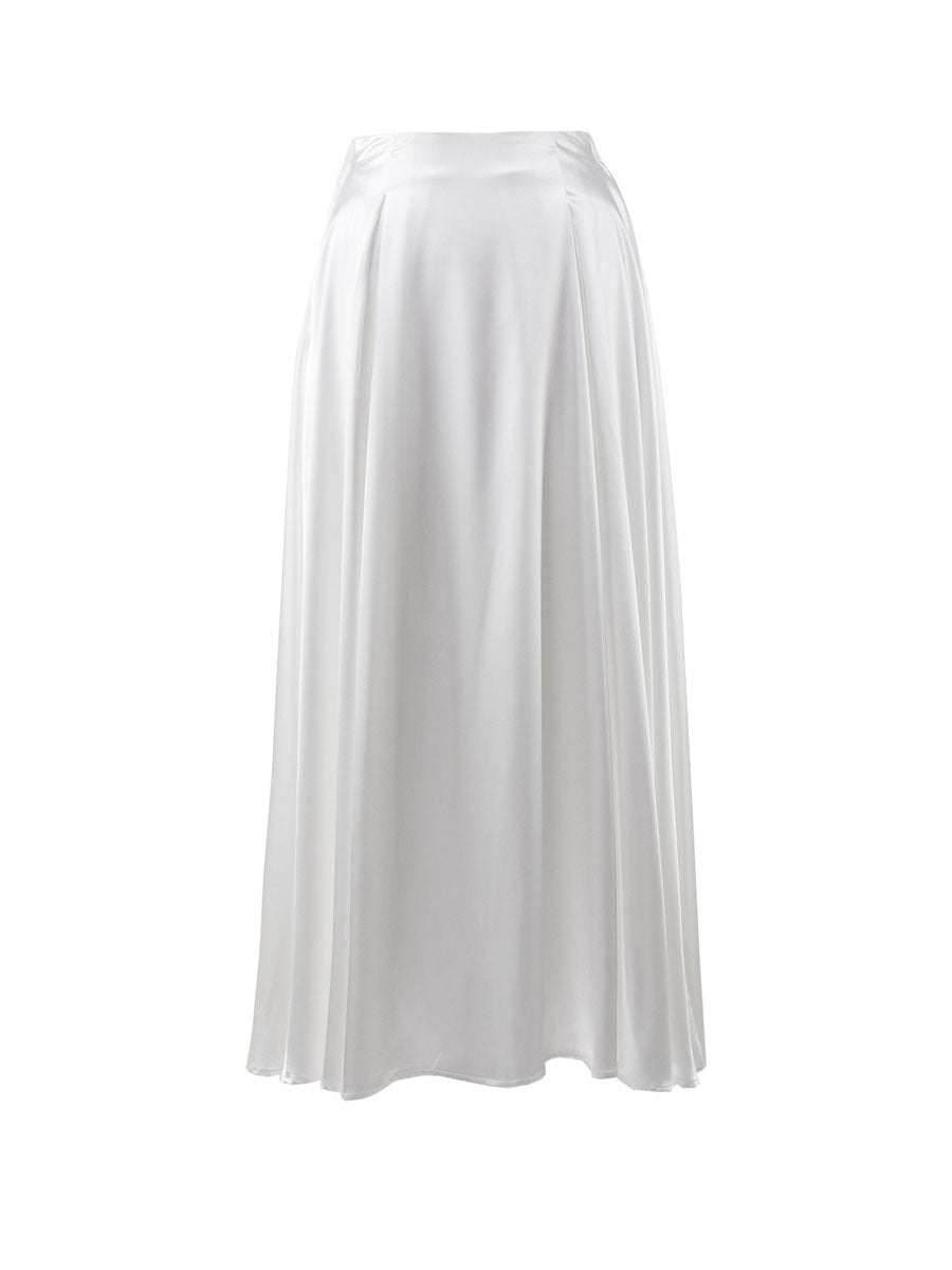 Elegante Lange Satijnen Rok met Hoge Taille en A-lijn Silhouet