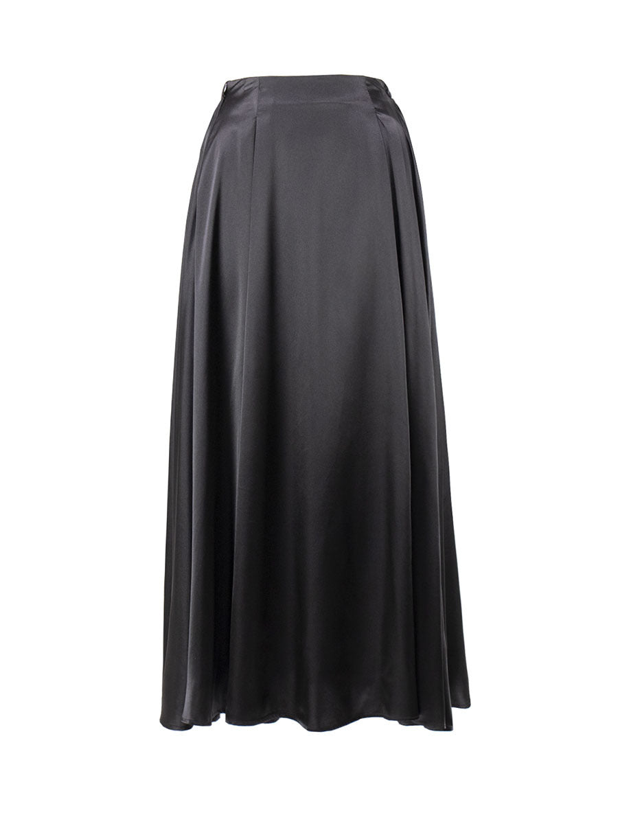 Elegante Lange Satijnen Rok met Hoge Taille en A-lijn Silhouet