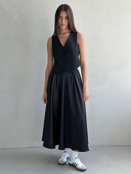 Elegante Lange Satijnen Rok met Hoge Taille en A-lijn Silhouet