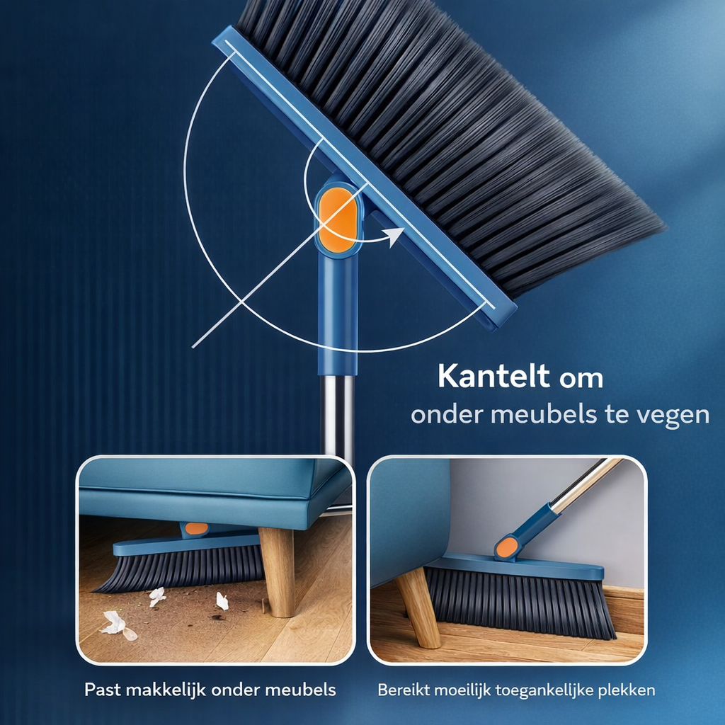 Bezem Set Lange Steel | Minder bukken | stoffer blik set