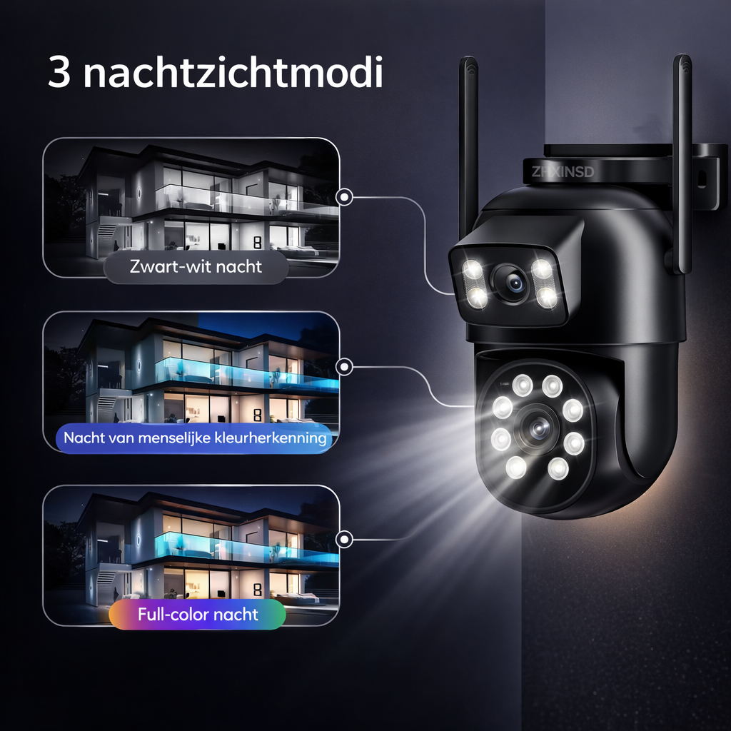Beveiligingscamera Outdoor | 360° zicht & AI | wifi camera buiten