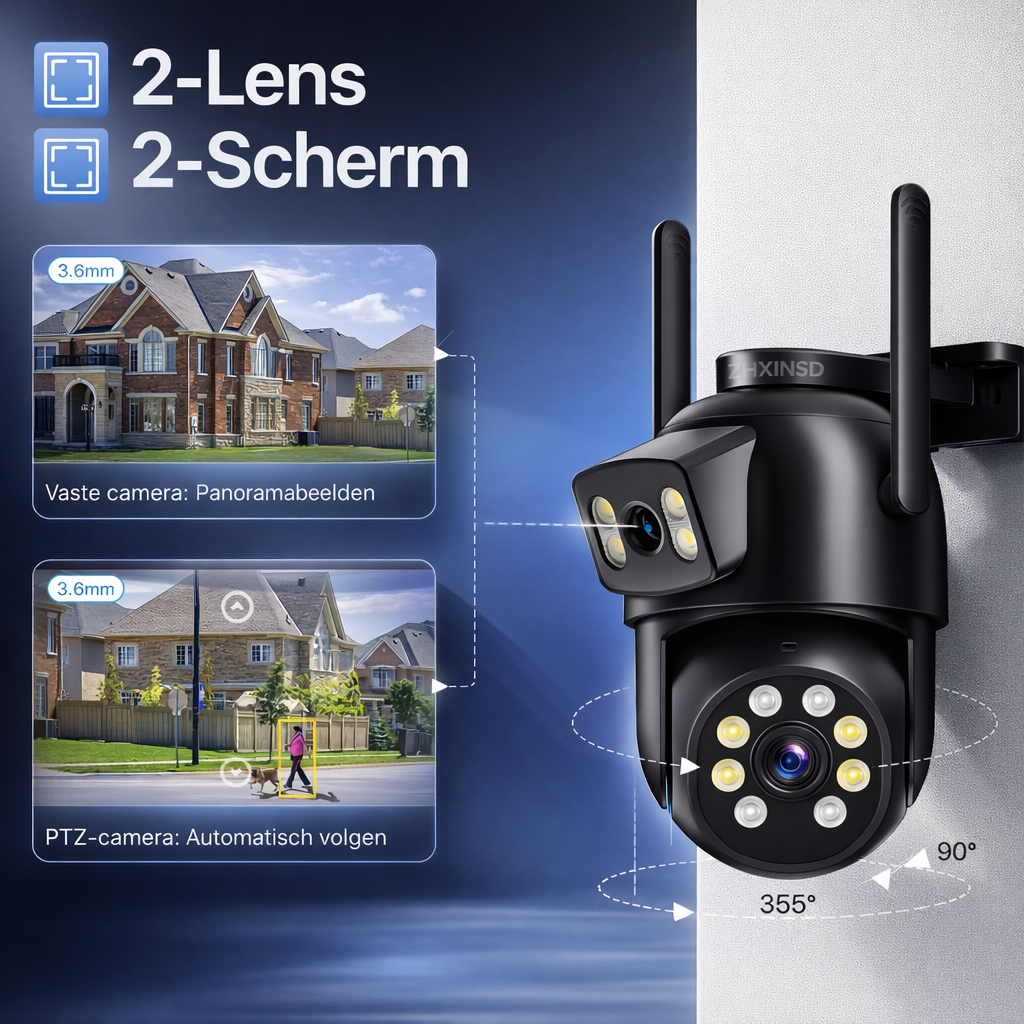 Beveiligingscamera Outdoor | 360° zicht & AI | wifi camera buiten