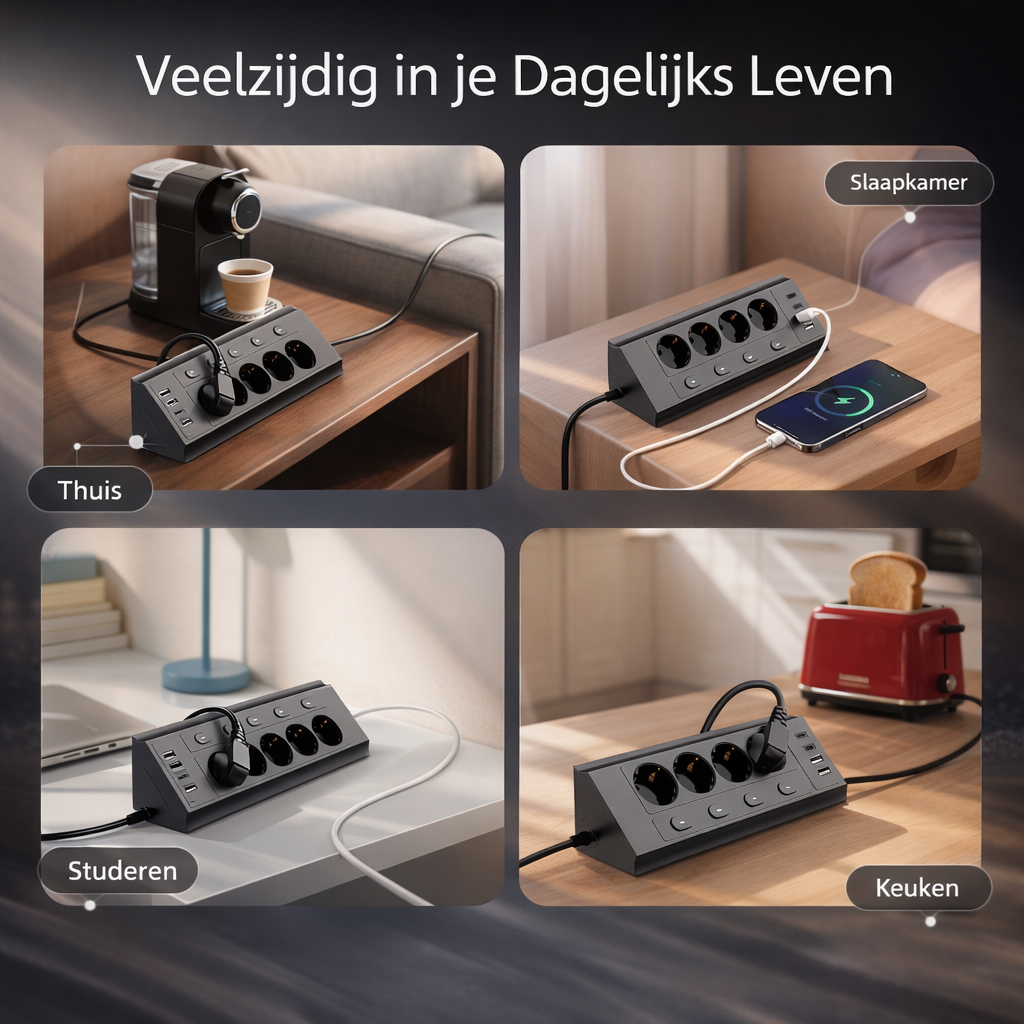 Stekkerdoos 8-in-1 | USB & Type-C | verlengsnoer stopcontact