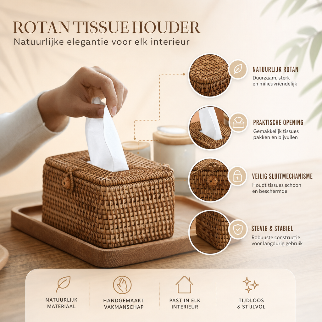 Casaweave | Rattan Tissueboxhouder voor Woondecoratie | tissueboxhouder rattan tissuehouder decoratieve tissuebox
