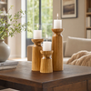 Cedaro | 3 Delige Houten Kerzenhalter Set | houten kandelaar set kaarsenhouder woondecoratie