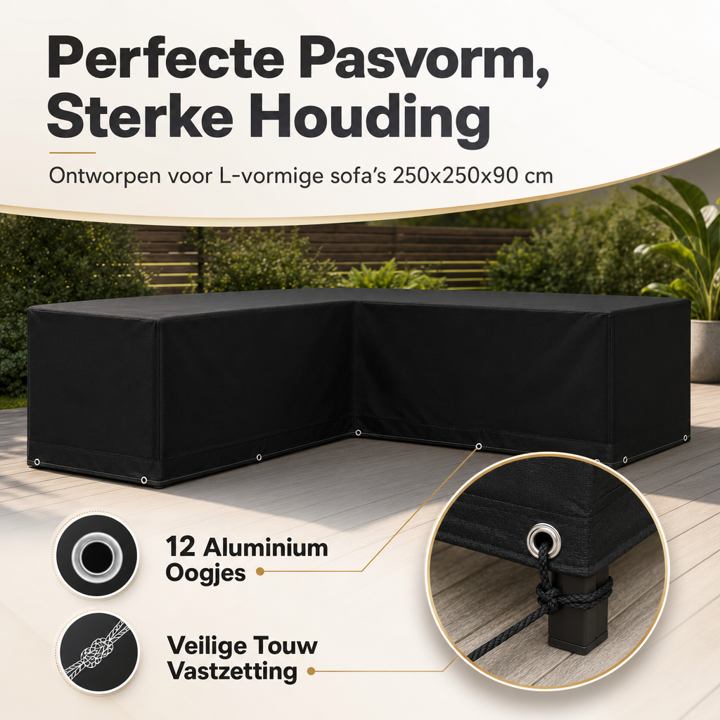 Loungeshield | L Vormige Tuinmeubelhoes 250x250x90 cm | L vorm tuinmeubelhoes loungeset hoes waterdichte tuinmeubelhoes