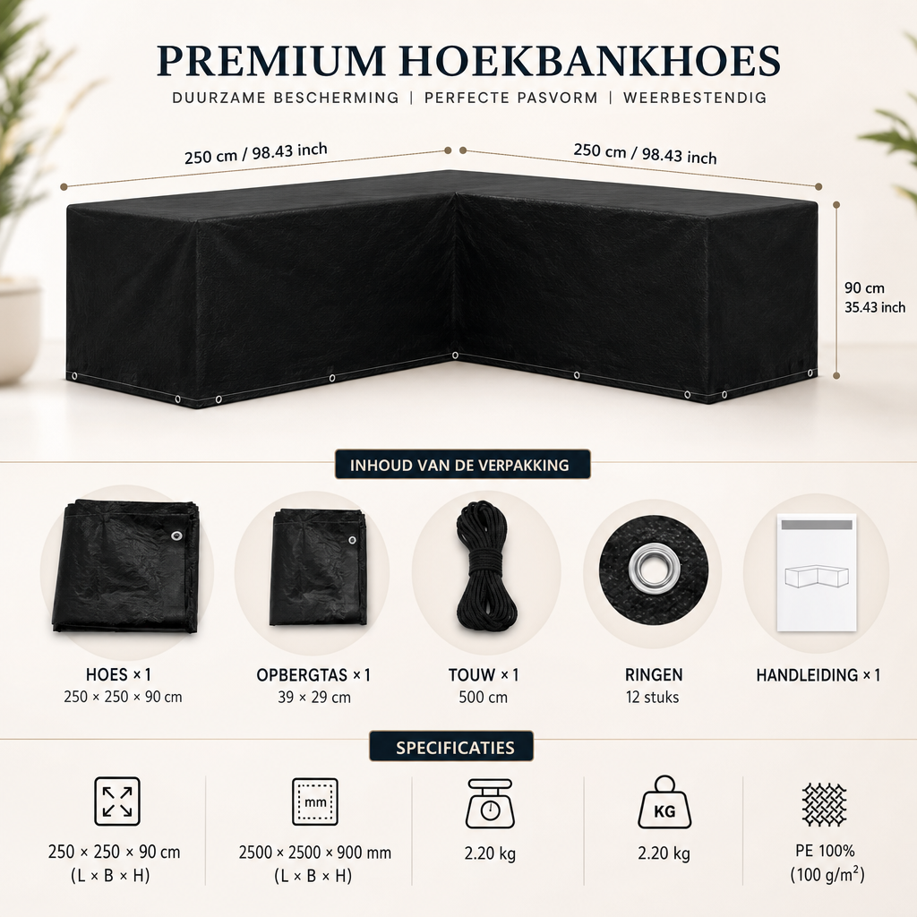 Loungeshield | L Vormige Tuinmeubelhoes 250x250x90 cm | L vorm tuinmeubelhoes loungeset hoes waterdichte tuinmeubelhoes