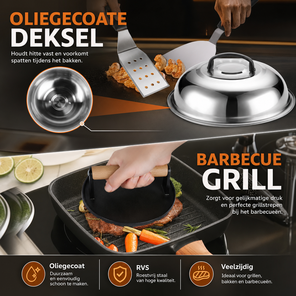 Grillmastero | 29 Delige BBQ Accessoires Set met Burgerpers | BBQ accessoires set barbecue gereedschap grill bestekset