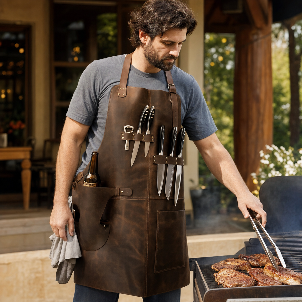 Grillapron | Waterdichte PU Schort met Zak voor BBQ en Tuin | waterdichte schort BBQ schort tuinschort met zak