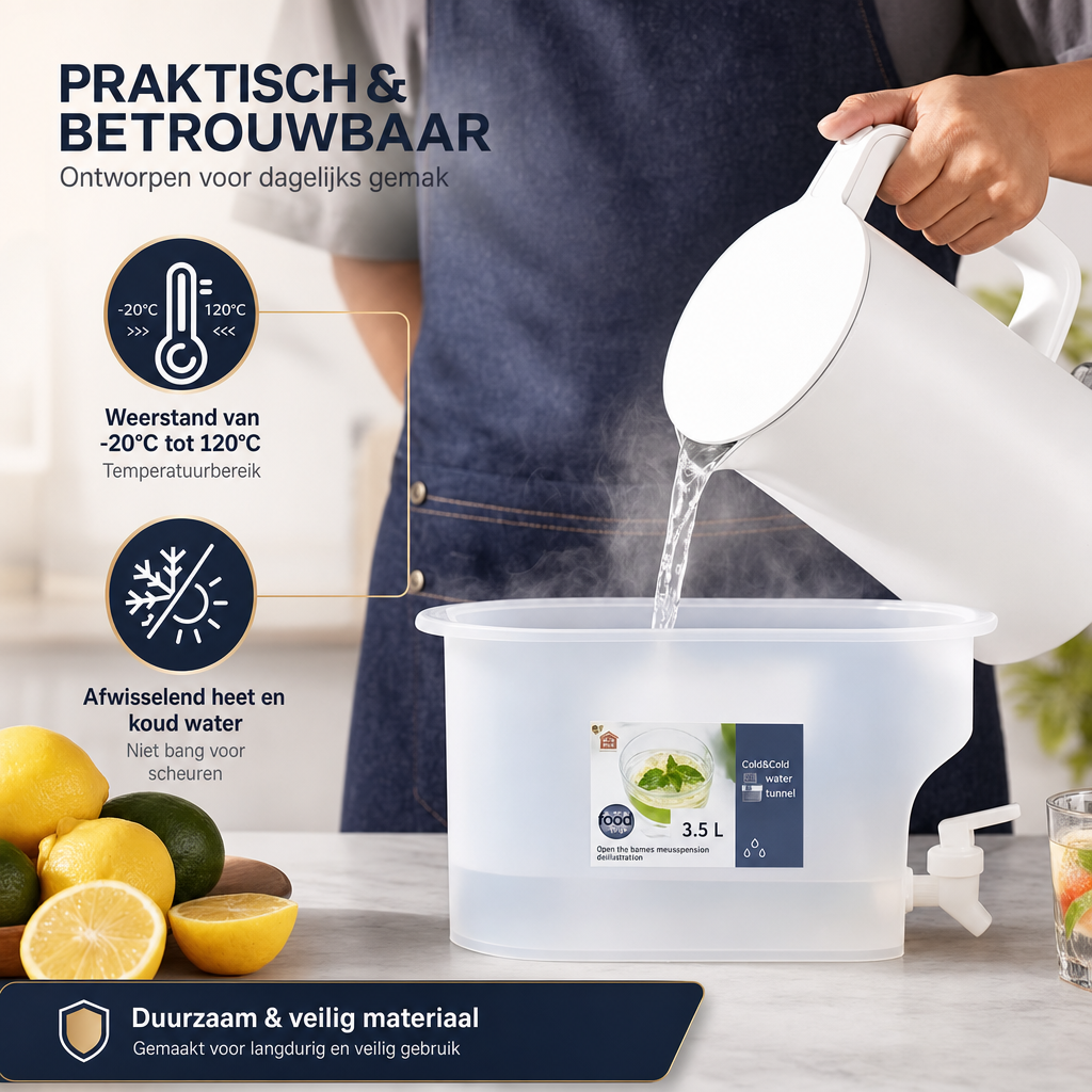 CoolPour | Drankdispenser met kraan | 3.5L Koude Drankdispenser met Kraan – Grote Sapkan voor Koelkast, IJswaterkan, Limonadeketel voor Keuken en Buffet