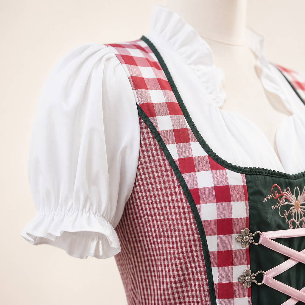 Dames Oktoberfest Jurk - FestBrau - Geruit Design, Strikdetail en Traditionele Beierse Stijl