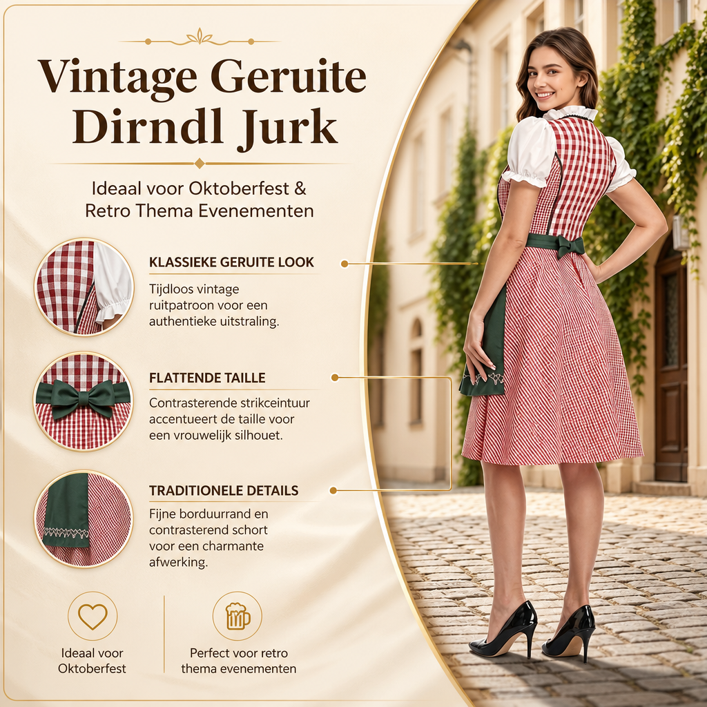 Dames Oktoberfest Jurk - FestBrau - Geruit Design, Strikdetail en Traditionele Beierse Stijl