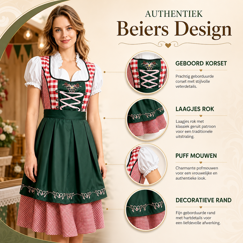 Dames Oktoberfest Jurk - FestBrau - Geruit Design, Strikdetail en Traditionele Beierse Stijl