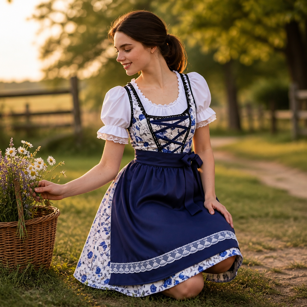 Dames Oktoberfest Dirndl Jurk - FestBrau - Bloemen Design, Retro Stijl en Traditionele Look