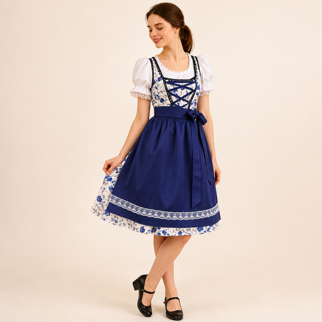 Dames Oktoberfest Dirndl Jurk - FestBrau - Bloemen Design, Retro Stijl en Traditionele Look