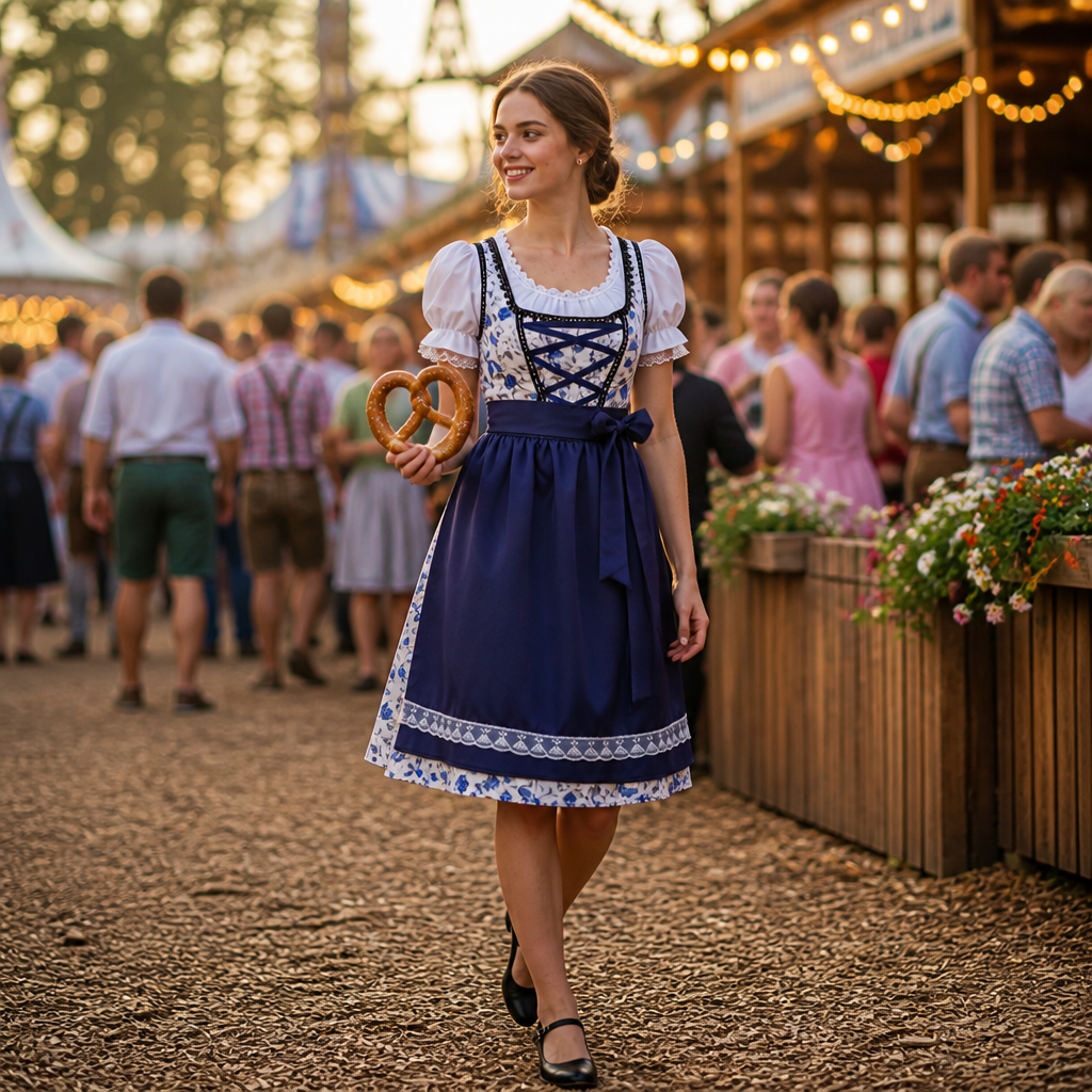 Dames Oktoberfest Dirndl Jurk - FestBrau - Bloemen Design, Retro Stijl en Traditionele Look