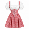 Dames Oktoberfest Jurk - FestBrau - Geruit Design, Pofmouwen en Strikdetails