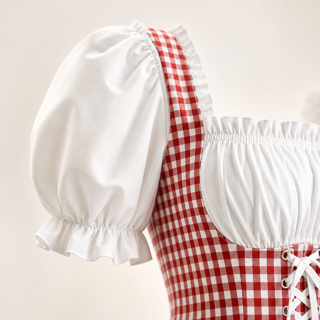 Dames Oktoberfest Jurk - FestBrau - Geruit Design, Pofmouwen en Strikdetails