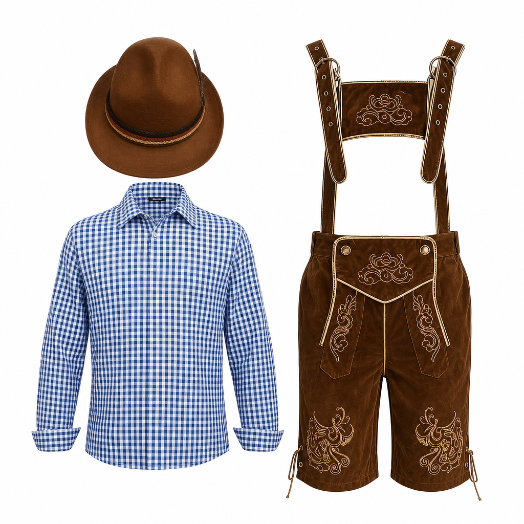 Heren Oktoberfest Kostuumset - FestBrau - Shirt, Hoed, Bretels en Kuitkousen