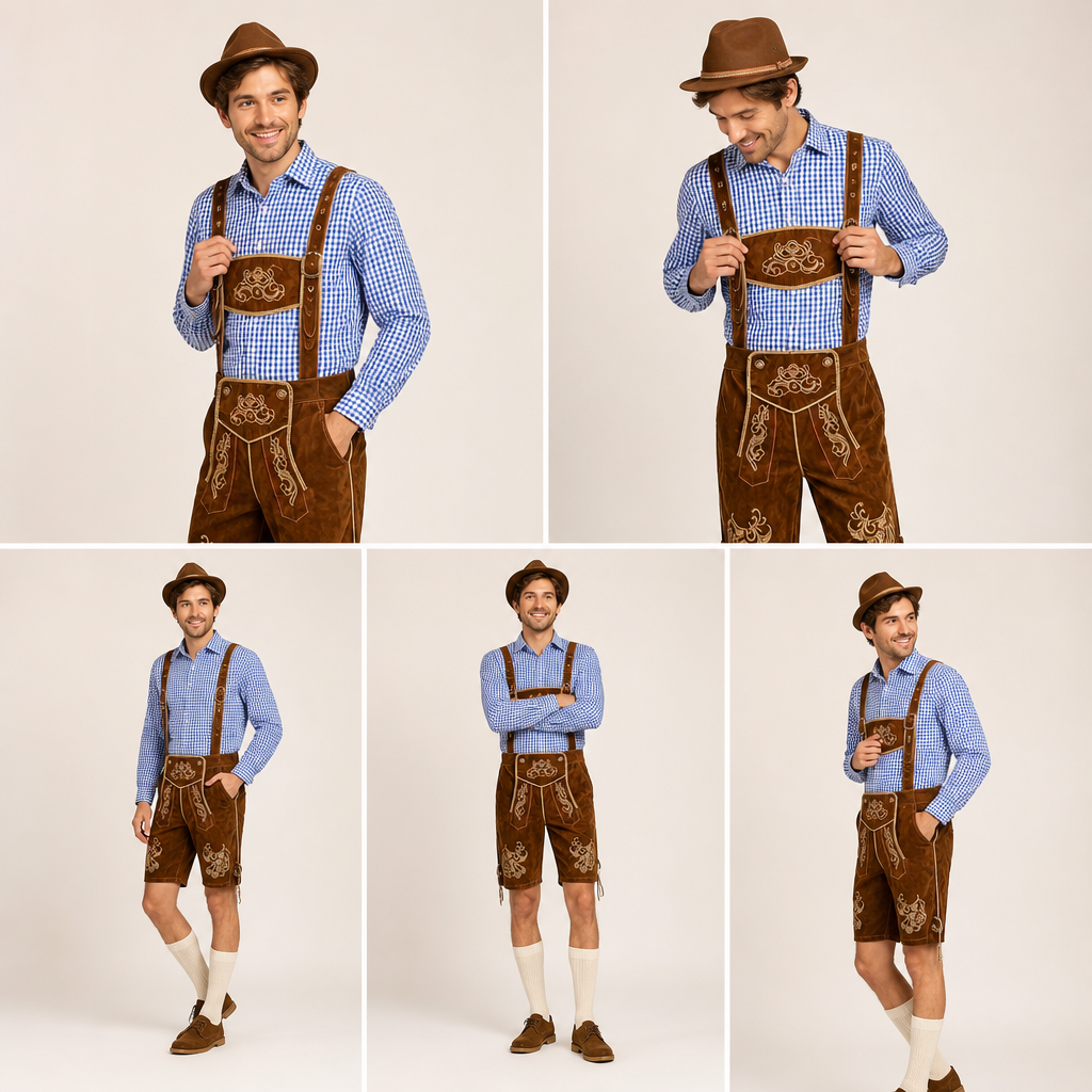 Heren Oktoberfest Kostuumset - FestBrau - Shirt, Hoed, Bretels en Kuitkousen