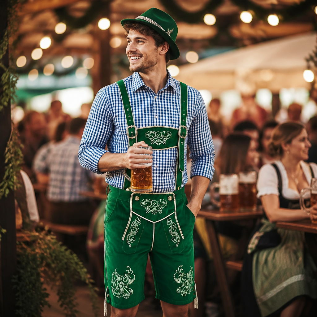 Heren Oktoberfest Kostuumset - FestBrau - Shirt, Hoed, Bretels en Kuitkousen