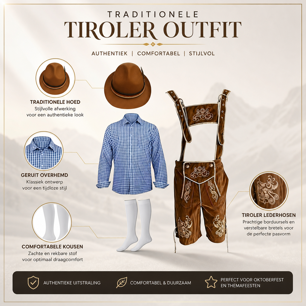 Heren Oktoberfest Kostuumset - FestBrau - Shirt, Hoed, Bretels en Kuitkousen