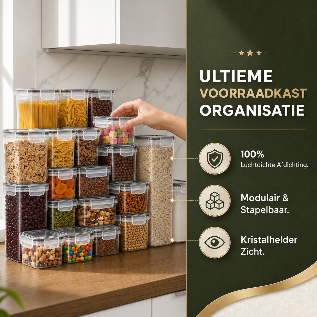 PantryPro | Voedselbewaarcontainers set | 28-Delige Voedselbewaarset Luchtdicht BPA-Vrij – Stapelbare Keukencontainers met Deksel voor Ontbijtgranen Bloem Suiker, Inclusief Etiketten