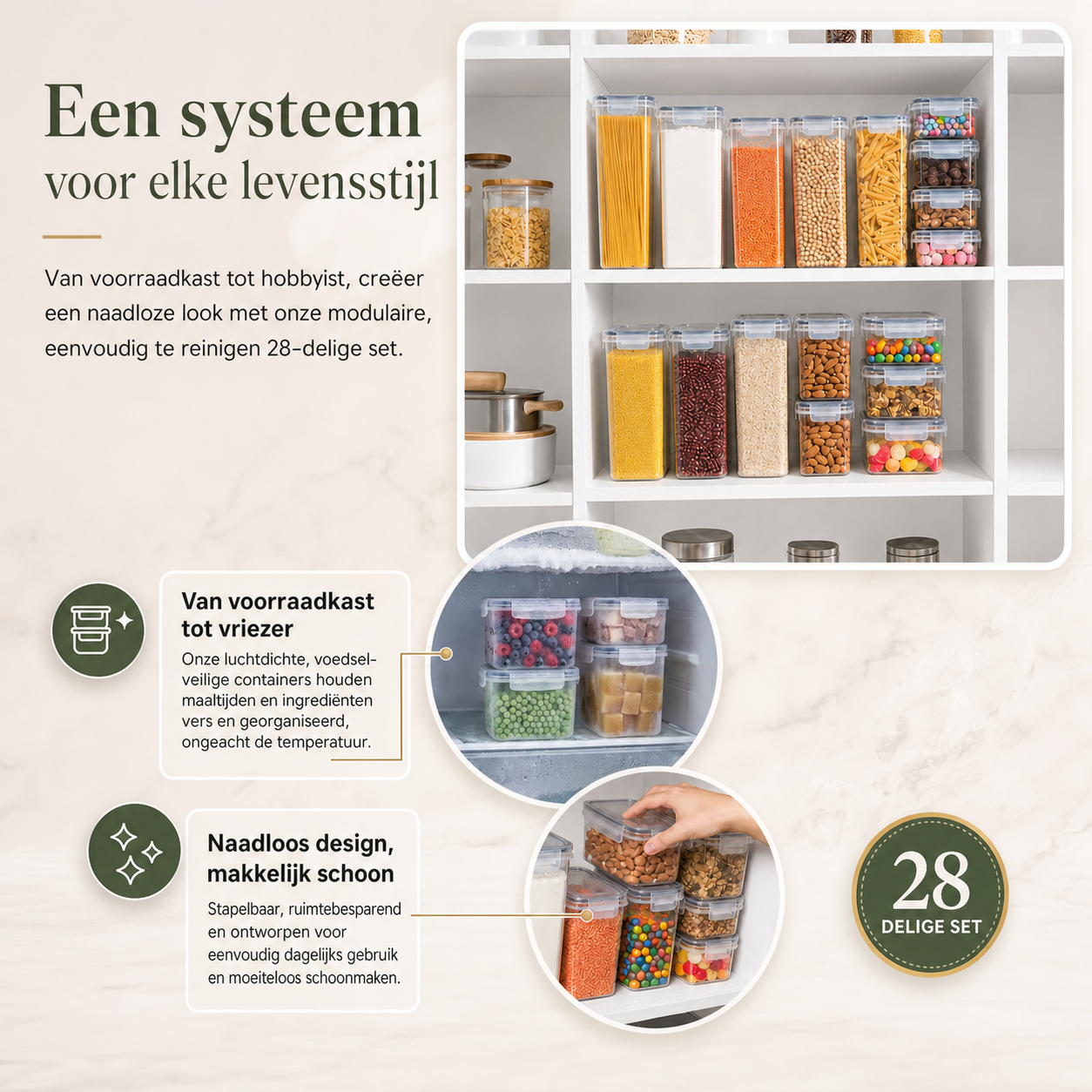 PantryPro | Voedselbewaarcontainers set | 28-Delige Voedselbewaarset Luchtdicht BPA-Vrij – Stapelbare Keukencontainers met Deksel voor Ontbijtgranen Bloem Suiker, Inclusief Etiketten