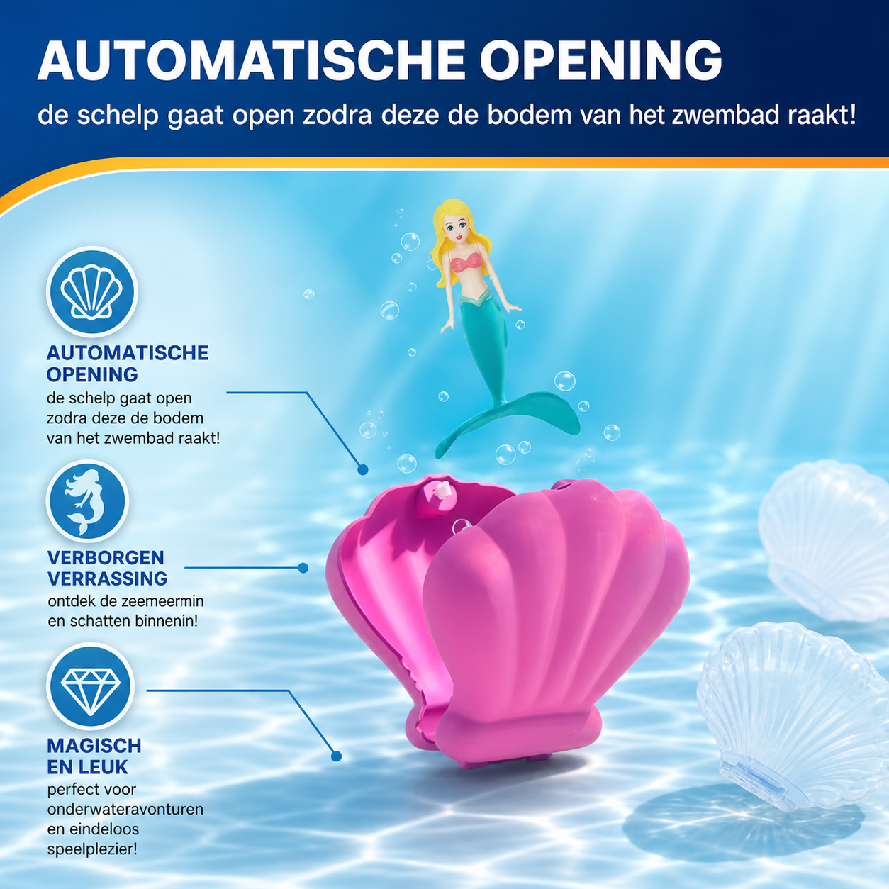 MermaidJoy | Zeemeermin zwembadspeelgoed | Zeemeermin Zwembad Speelgoed Schelp Schat – Roterend Drijvend Educatief Badspeelgoed, Leuk Cadeau voor Dochter en Kleuters