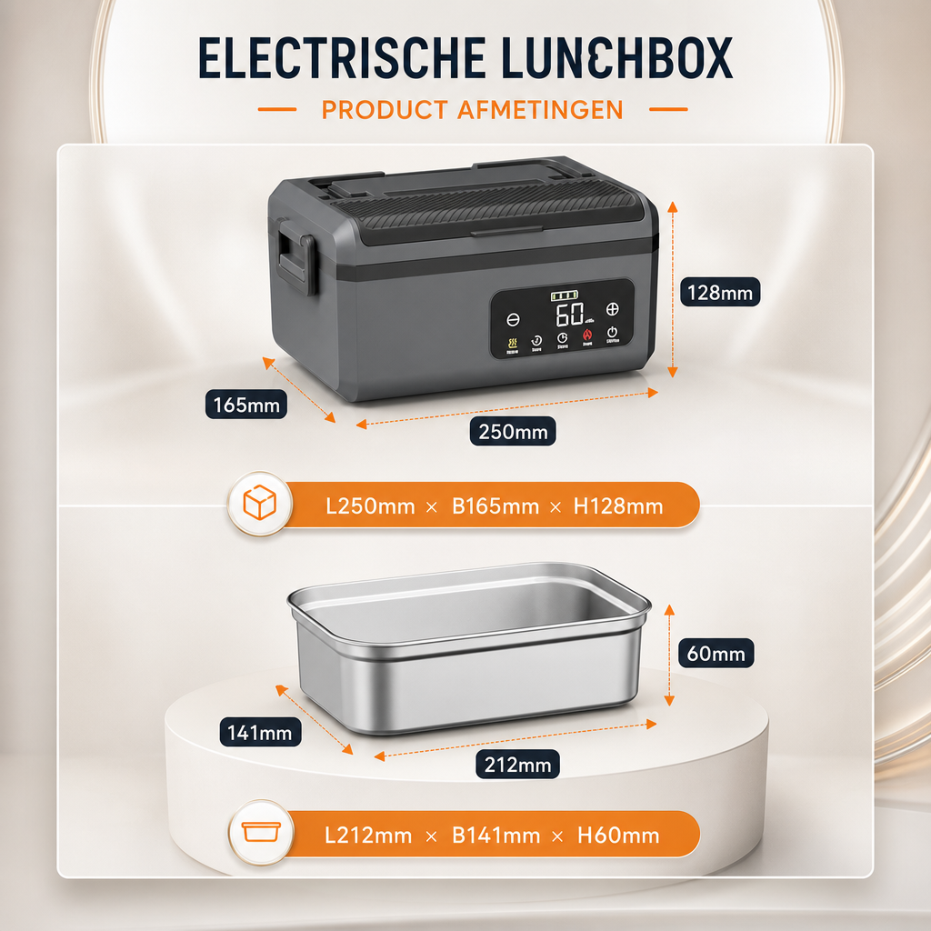 WarmMeal | Zelfverwarmende lunchbox | Zelfverwarmende Lunchbox Draadloos 1300ML – Elektrische Bento Box zonder Water, Oplaadbare Warme Maaltijd voor Onderweg en Werk